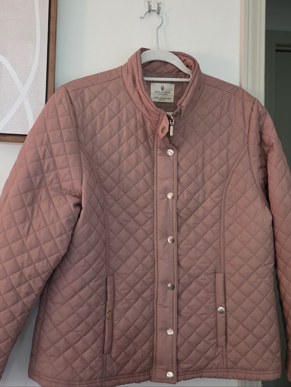 Quilted Stand-Collar Puffer Jacket in Dusty Rose